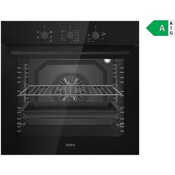 VIVAX Cuptor incorporabil VIVAX BO-806BFTM G, Electric, Clasa A, Capacitate 80 l, 5 programe + Lumina, Grill, Convectie, Temperatura ajustabila 40–240°C, 2500W, Timer, Ghidaje cromate detasabile, Usa dubla din sticla, Ventilatie tangentiala de racire, Ne