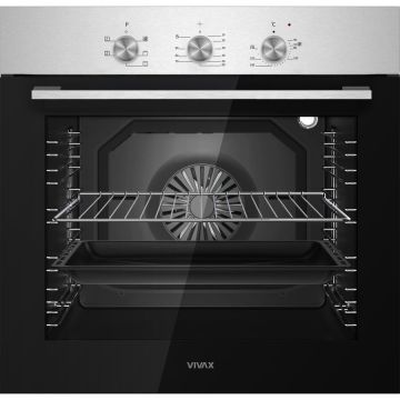 VIVAX Cuptor incorporabil Vivax BO-806BFTM X, Electric, Clasa A, Capacitate 80 l, 5 programe + Lumina, Grill, Convectie, Temperatura ajustabila 40–240°C, 2500W, Timer, Ghidaje cromate detasabile, Usa dubla din sticla, Ventilatie tangentiala de racire, In